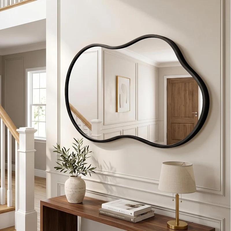 Wandspiegel Metallrahmen Unregelmässig, Moderner Design Spiegel, Dekospiegel für Wohnzimmer, Flur, S