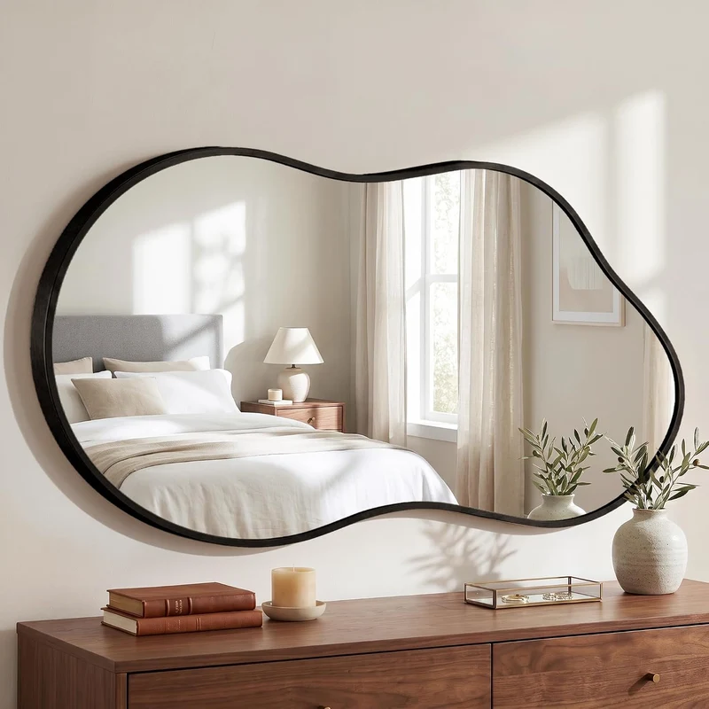 Wandspiegel Metallrahmen Unregelmässig, Moderner Design Spiegel, Dekospiegel für Wohnzimmer, Flur, S
