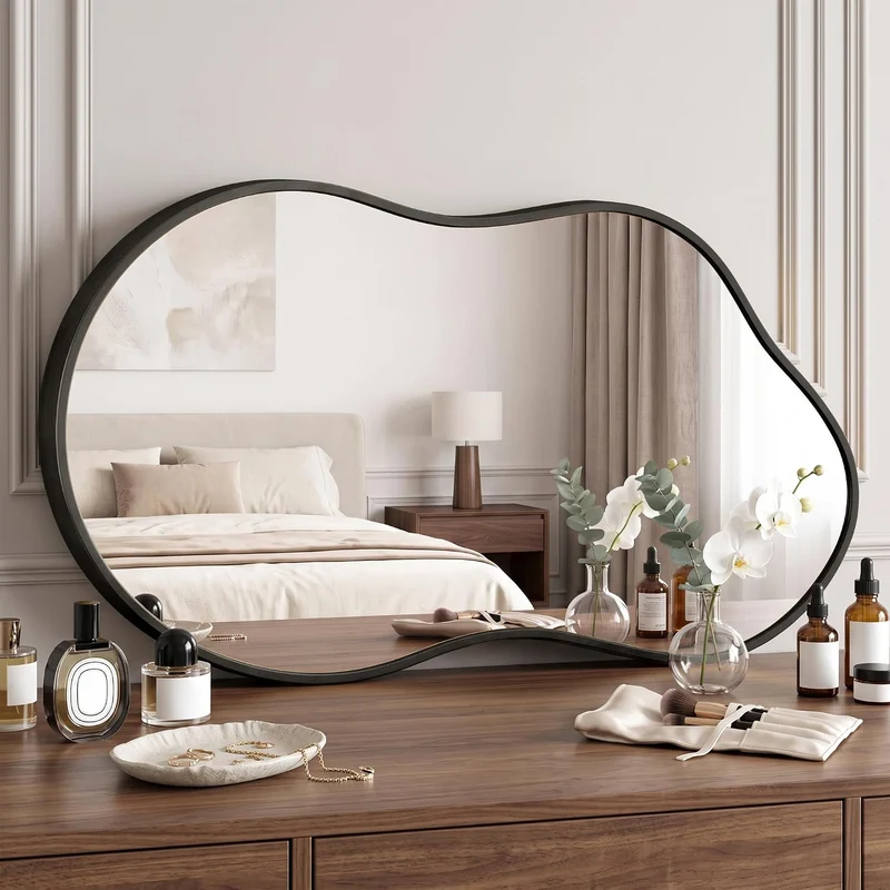 Wandspiegel Metallrahmen Unregelmässig, Moderner Design Spiegel, Dekospiegel für Wohnzimmer, Flur, S