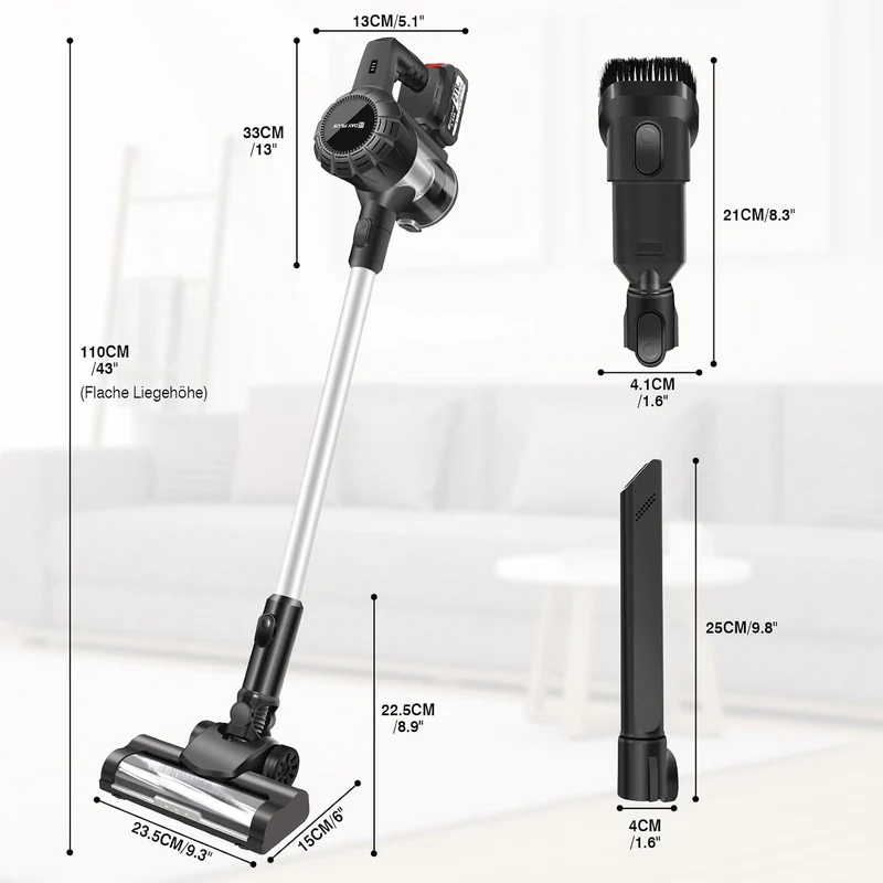 YouseaHome Akku Staubsauger für Hartholzboden Teppich Auto Haustier Haar, 3 In 1 Akkusauger Kabellos