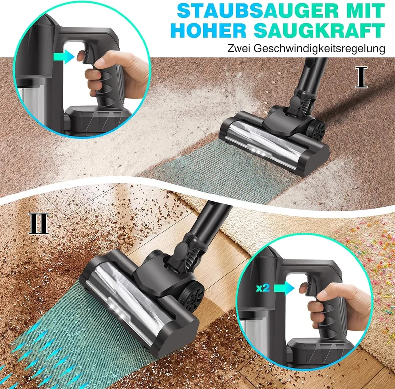 YouseaHome Akku Staubsauger für Hartholzboden Teppich Auto Haustier Haar, 3 In 1 Akkusauger Kabellos
