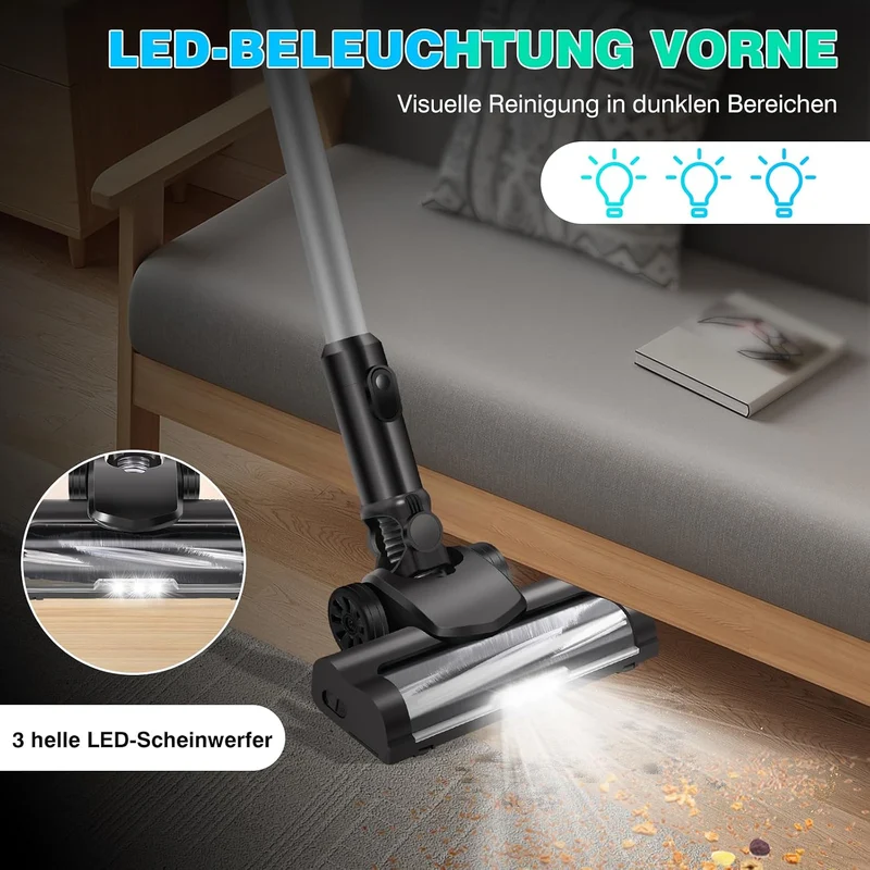 YouseaHome Akku Staubsauger für Hartholzboden Teppich Auto Haustier Haar, 3 In 1 Akkusauger Kabellos