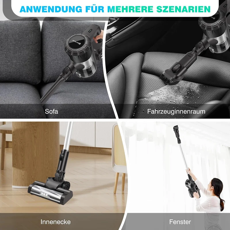 YouseaHome Akku Staubsauger für Hartholzboden Teppich Auto Haustier Haar, 3 In 1 Akkusauger Kabellos
