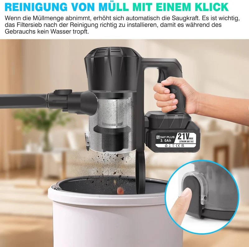 YouseaHome Akku Staubsauger für Hartholzboden Teppich Auto Haustier Haar, 3 In 1 Akkusauger Kabellos