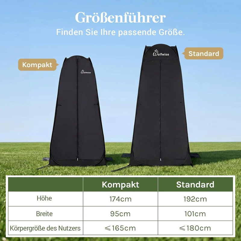 Wolfwise Pop-Up Duschzelt Camping & Umkleidezelt – Kompakt & Leicht, Schneller Aufbau, WC- und Priva