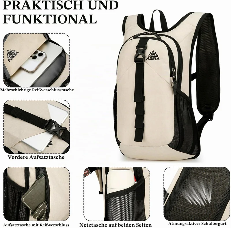 15L Wanderrucksack Wasserdicht, Klein Faltbarer Rucksack Ultraleicht Beige, Beige