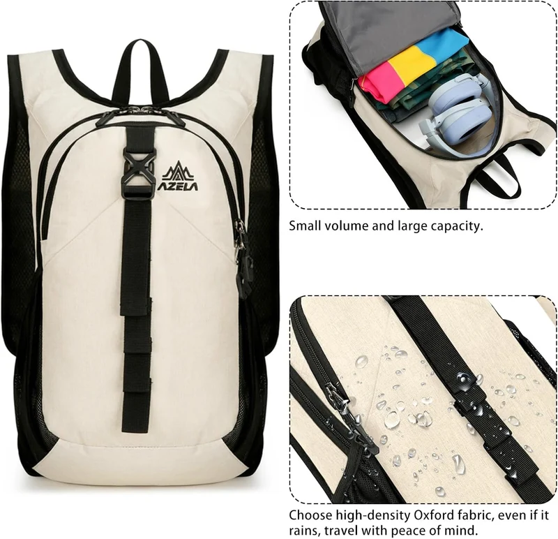 15L Wanderrucksack Wasserdicht, Klein Faltbarer Rucksack Ultraleicht Beige, Beige