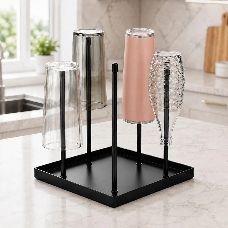 Metal Bottle Drying Rack with Stable Square Base for SodaStream & Sports Bottles – Rust-Resistant Bl