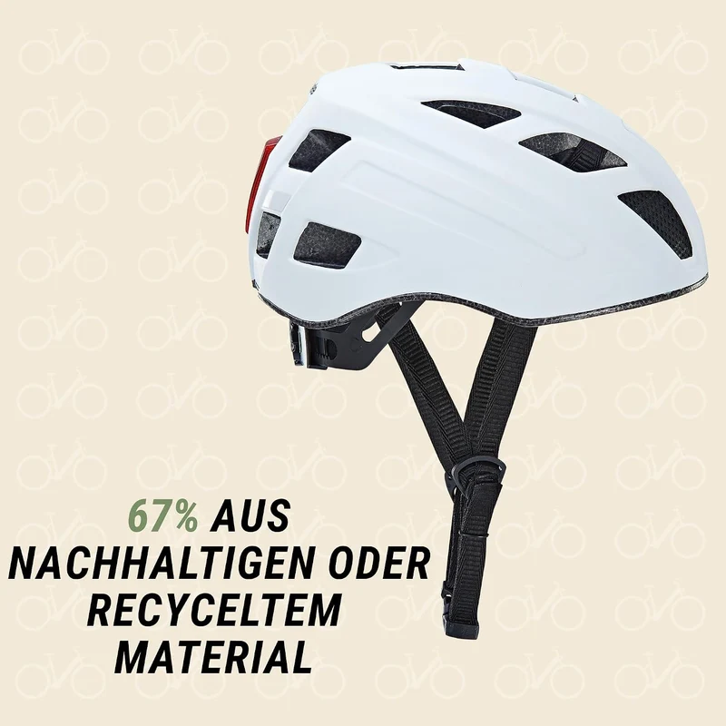 Prophete Fahrradhelm mit LED | EKO Glue On | Sicherer Helm für Damen & Herren Weiss 52-59 cm, Weiss