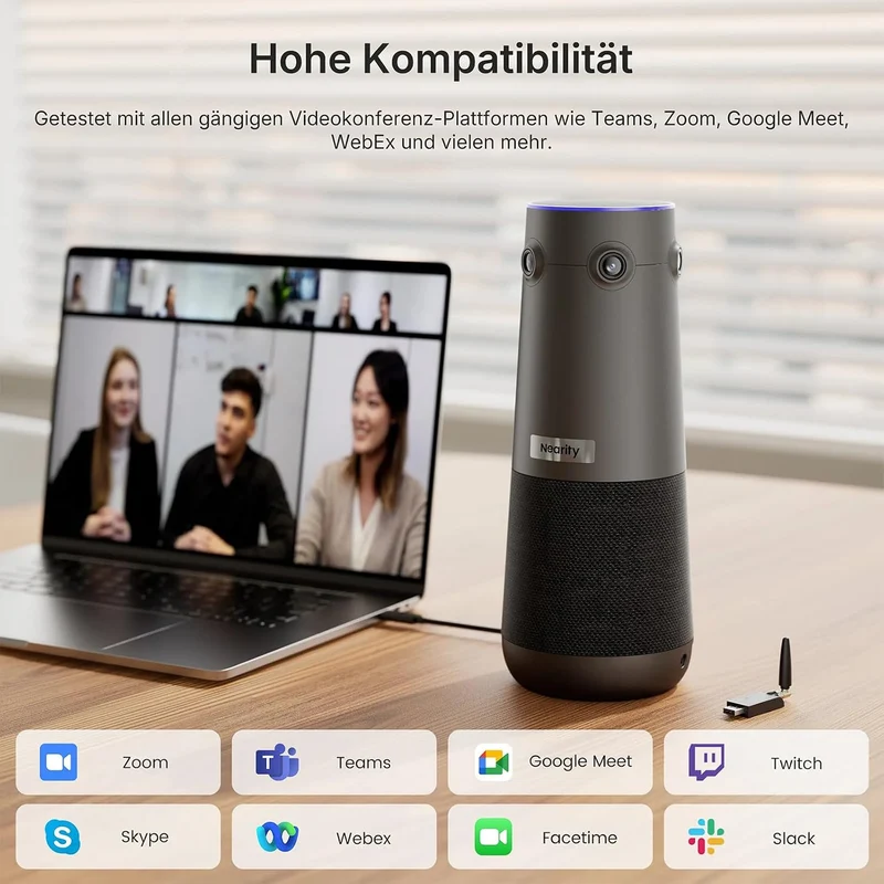 NEARITY 360 Alien Lite 4K Videokonferenz-Webcam mit Mikrofon & Lautsprecher Hellgrau, Hellgrau