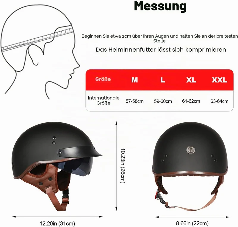 Jethelm Mit Schutzbrille, DOT Geprüft Asura XL, Asura XL