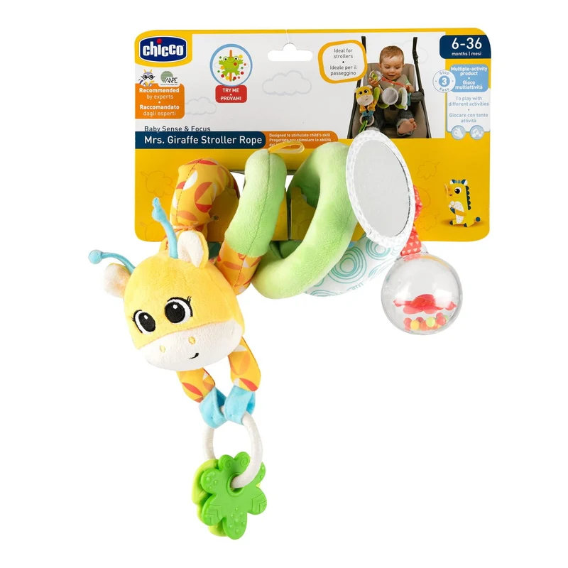 Chicco Mrs. Giraffe, buntes Seil in Form Einer Giraffe für Kinderwagenbefestigung, mit niedlichen An