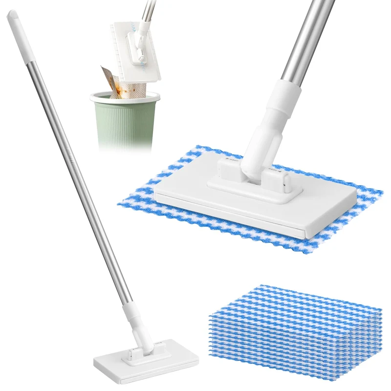 Wischmopp mit Druck Klemm System, Fauler Wischmop mit 10 PCS Mop Pads, Mini Mopp mit Automatischen T