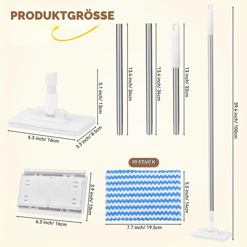 Wischmopp mit Druck Klemm System, Fauler Wischmop mit 10 PCS Mop Pads, Mini Mopp mit Automatischen T