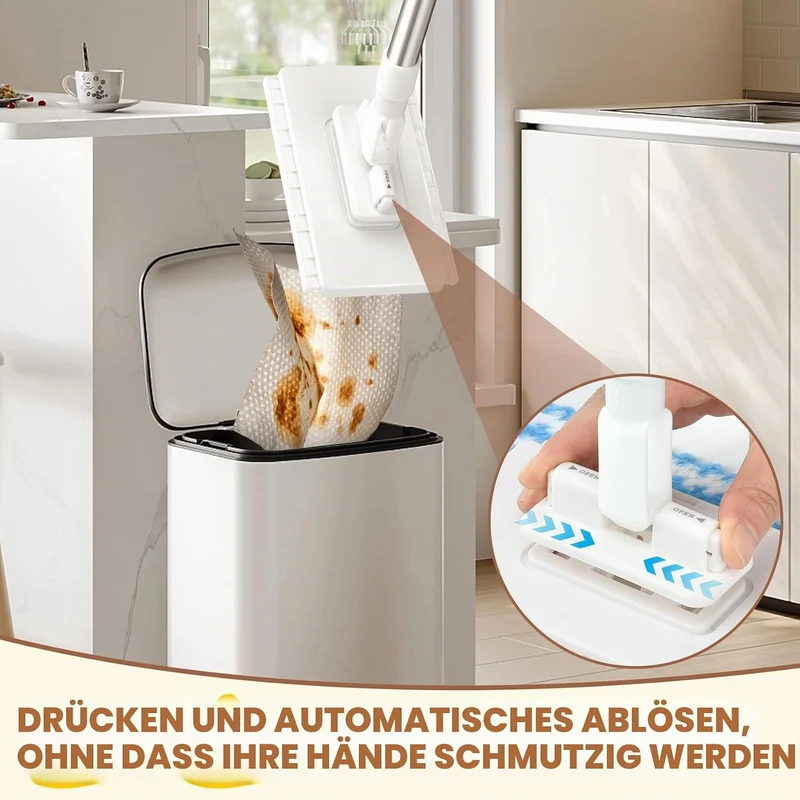 Wischmopp mit Druck Klemm System, Fauler Wischmop mit 10 PCS Mop Pads, Mini Mopp mit Automatischen T