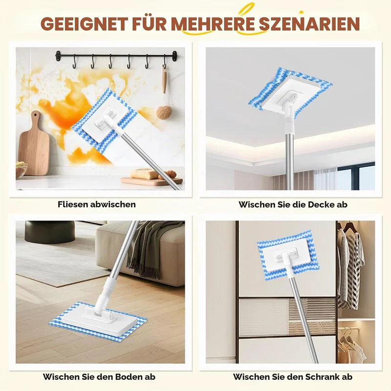 Wischmopp mit Druck Klemm System, Fauler Wischmop mit 10 PCS Mop Pads, Mini Mopp mit Automatischen T