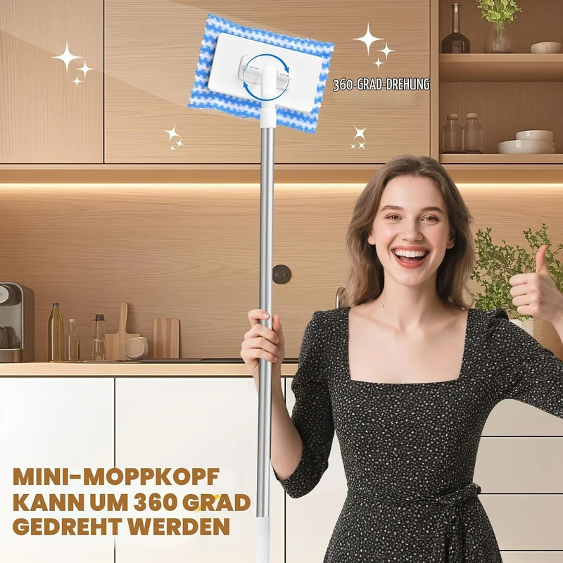 Wischmopp mit Druck Klemm System, Fauler Wischmop mit 10 PCS Mop Pads, Mini Mopp mit Automatischen T