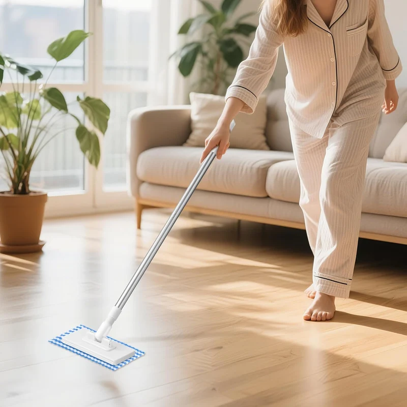 Wischmopp mit Druck Klemm System, Fauler Wischmop mit 10 PCS Mop Pads, Mini Mopp mit Automatischen T