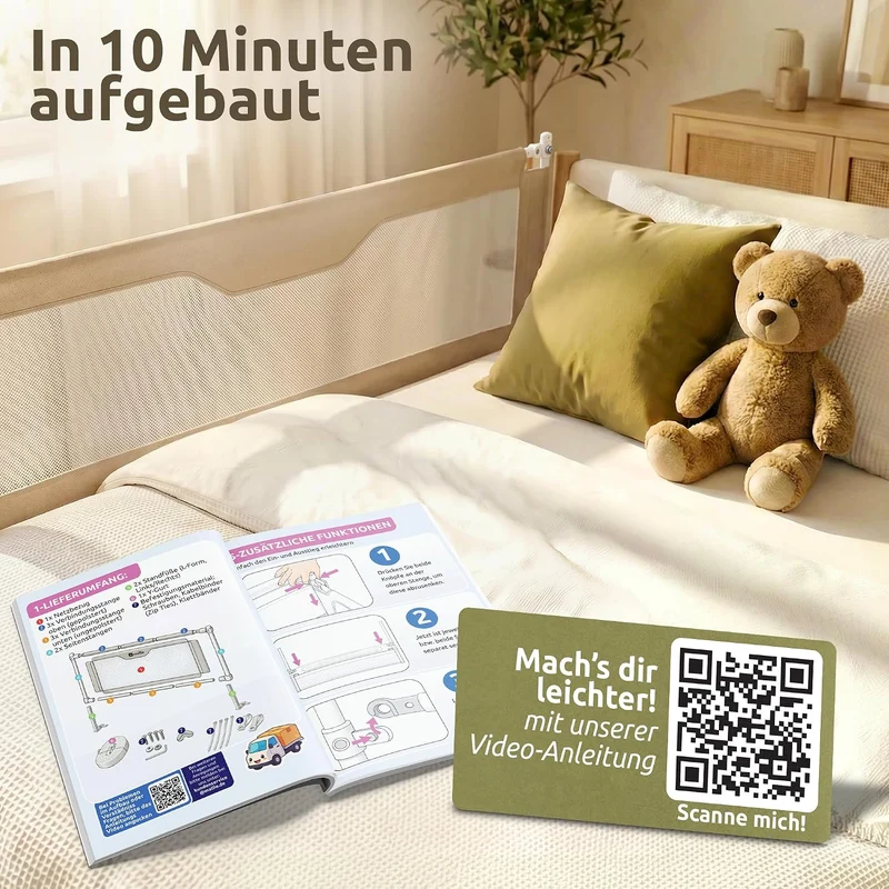 Mallie® Rausfallschutz Bett 180 cm Beige | Bettgitter für eine Seite, höhenverstellbar & lückenlos o