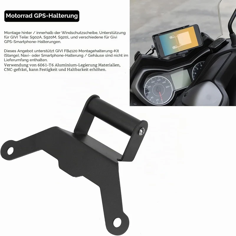 Qiilu Motorrad-Navigationshalterung Aluminium GPS Navigationshalterung Ersatz für Xmax 250/300/500 (
