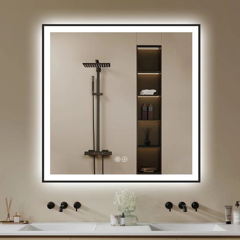 Badspiegel-mit-Beleuchtung 80x80cm - Badezimmerspiegel LED Badezimmer Spiegel mit Beleuchtung - Besc