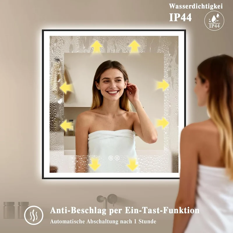 Badspiegel-mit-Beleuchtung 80x80cm - Badezimmerspiegel LED Badezimmer Spiegel mit Beleuchtung - Besc