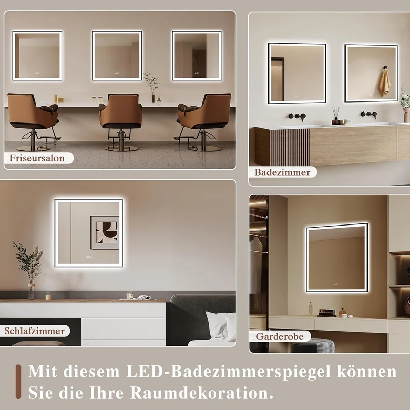 Badspiegel-mit-Beleuchtung 80x80cm - Badezimmerspiegel LED Badezimmer Spiegel mit Beleuchtung - Besc