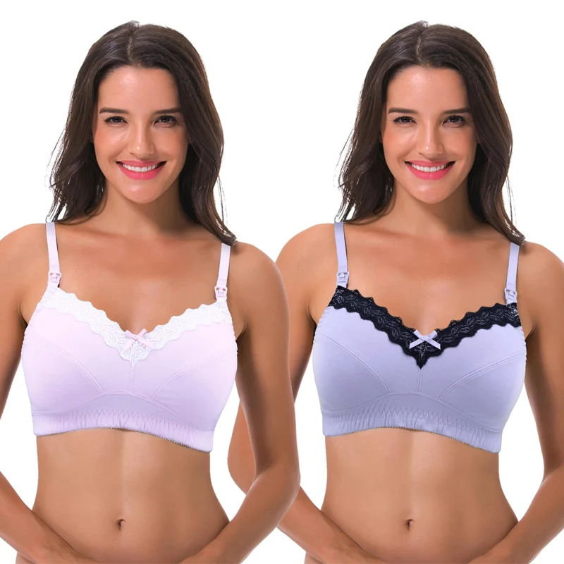 Curve Muse Still Baumwolle Ungefüttert Drahtloser BH 75D Rosa,lavendel(2er Pack), 75D Rosa,lavendel(