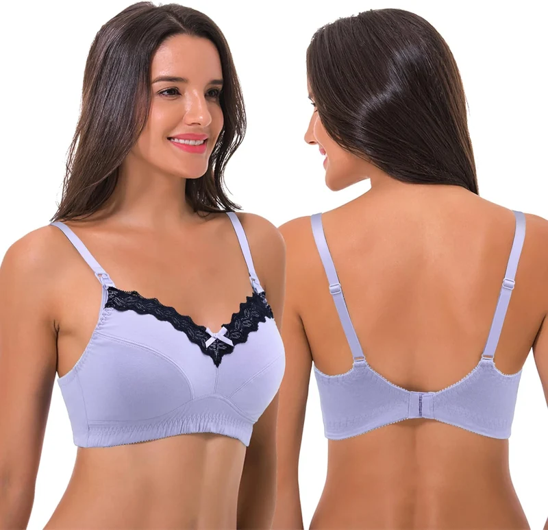 Curve Muse Still Baumwolle Ungefüttert Drahtloser BH 75D Rosa,lavendel(2er Pack), 75D Rosa,lavendel(