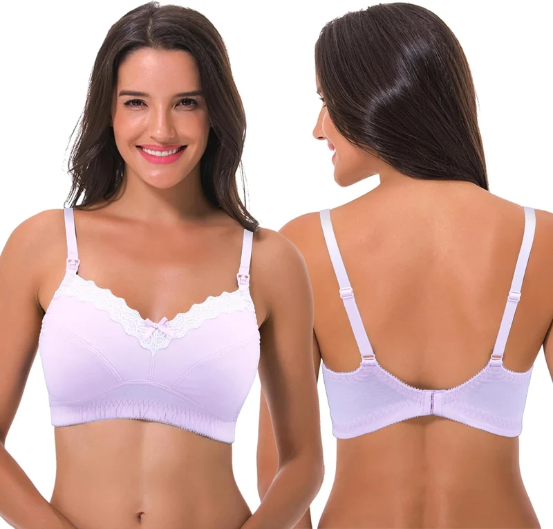 Curve Muse Still Baumwolle Ungefüttert Drahtloser BH 75D Rosa,lavendel(2er Pack), 75D Rosa,lavendel(