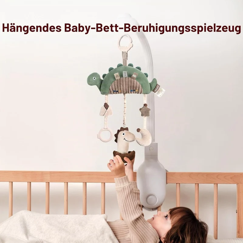 Kinderwagen-Spielzeug Dinosaurier, musikalisches Plüschtier für Babys, Hängespielzeug mit Spieluhr,
