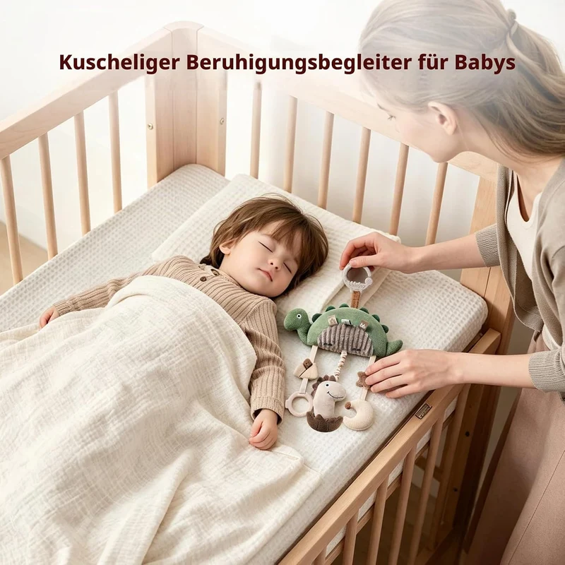 Kinderwagen-Spielzeug Dinosaurier, musikalisches Plüschtier für Babys, Hängespielzeug mit Spieluhr,
