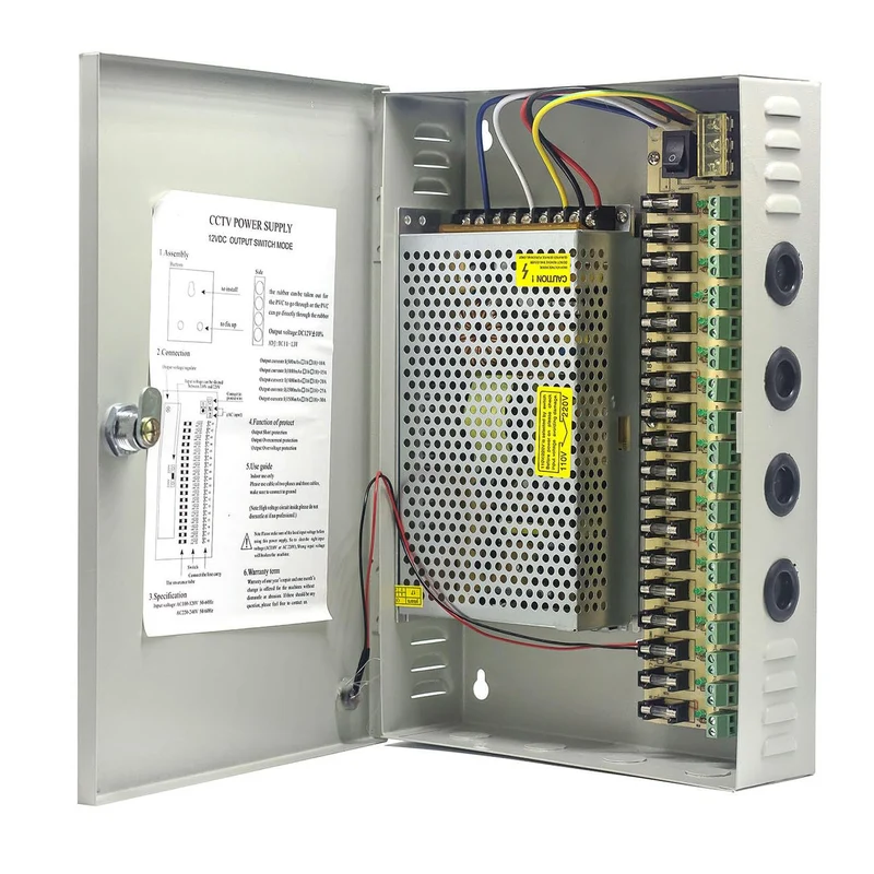 12V DC 18-Kanal Distributed Power Supply Box 240W 20A Auto Sicherung Reset für CCTV-Überwachungskame