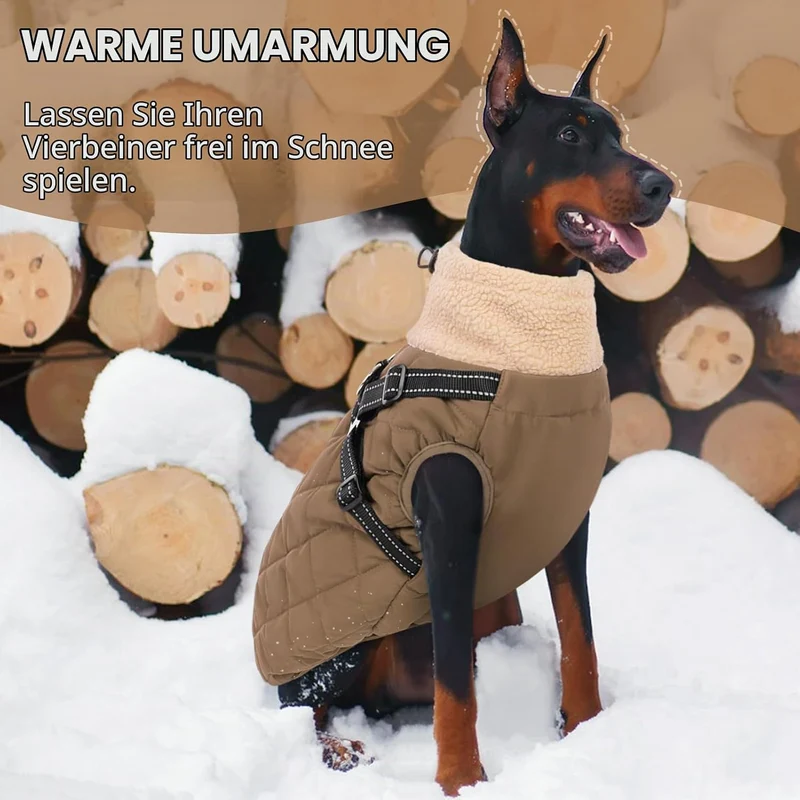 Queenmore Hundemantel Winter Hundejacke Kleine Hunde mit Geschirr S Braun, S Braun