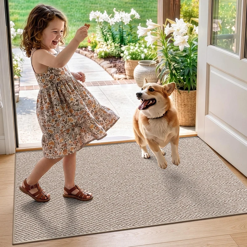 LUMI Extra Dünne Fussmatte Innen 60x90 cm, Eingangsmatte, Deep Beige Deep Beige 60 x 90 cm, Deep Bei