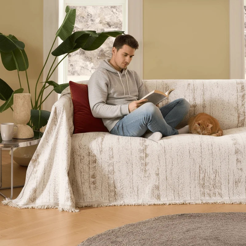 SOFAMUSE – Schicker Chenille-Sofabezug für Mühelosen Stil