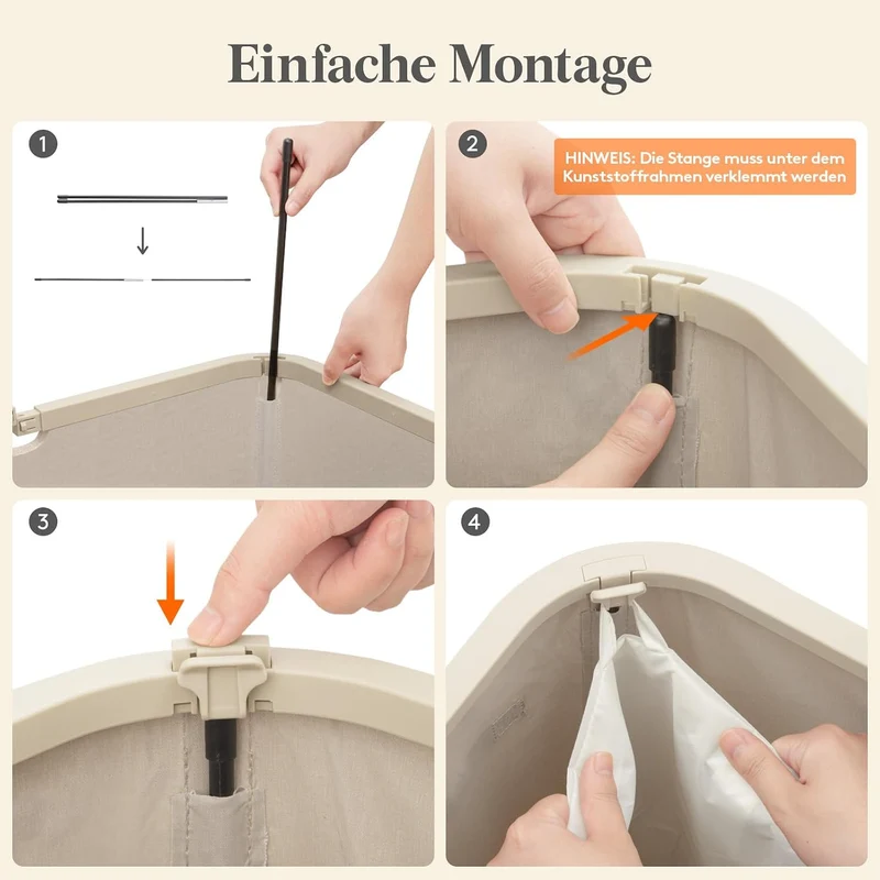 Lifewit 150L Wäschekorb mit Deckel und 3 Fächern, Beige Beige 150L (3 Fächer), Beige 150L (3 Fächer)