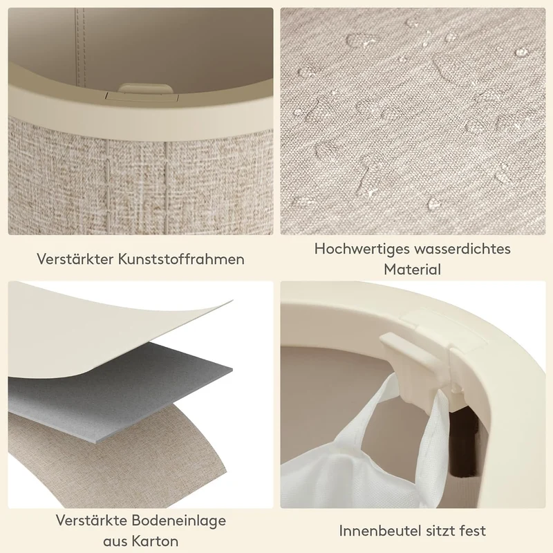 Lifewit 150L Wäschekorb mit Deckel und 3 Fächern, Beige Beige 150L (3 Fächer), Beige 150L (3 Fächer)