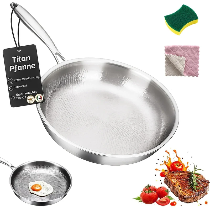Titan Pfanne Unbeschichtet, 2026 Titanium Pan Pro 24/26/28/30 cm, Robuste Titanpfanne ohne Beschicht