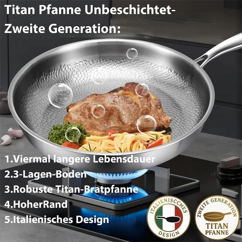 Titan Pfanne Unbeschichtet, 2026 Titanium Pan Pro 24/26/28/30 cm, Robuste Titanpfanne ohne Beschicht