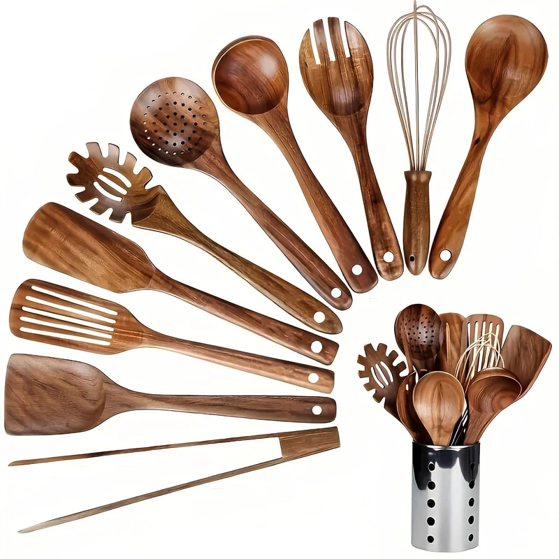 ARBOWOOD Klassisches Set – 11-Teiliges Teakholz-Utensilien-Set Für Nachhaltiges Und Stilvolles Kochen