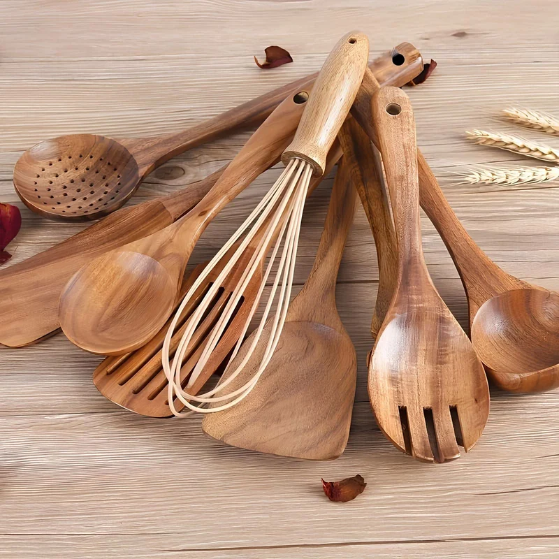 ARBOWOOD Klassisches Set – 11-Teiliges Teakholz-Utensilien-Set Für Nachhaltiges Und Stilvolles Kochen