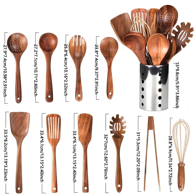 ARBOWOOD Klassisches Set – 11-Teiliges Teakholz-Utensilien-Set Für Nachhaltiges Und Stilvolles Kochen