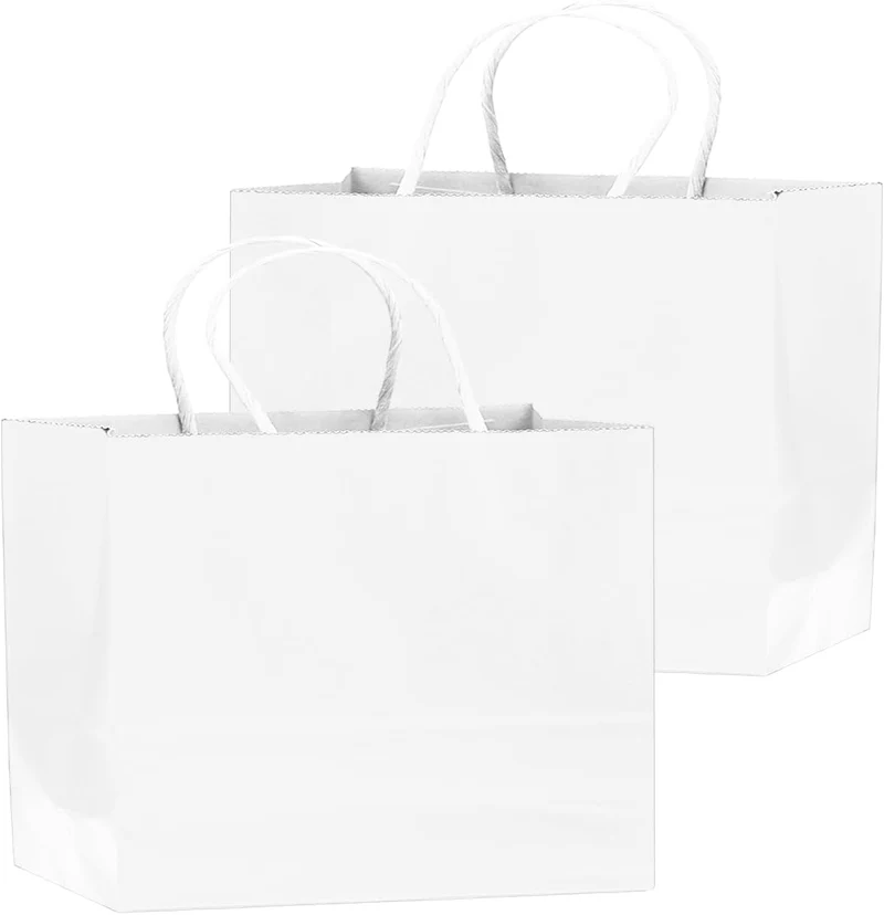 Gcardist 100 Stück Weiss-Geschenktüten aus Papier mit Henkeln–12.6"x4.3"x10"-Tüten Breite Tasche Par