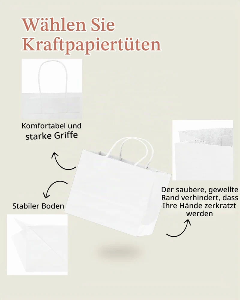Gcardist 100 Stück Weiss-Geschenktüten aus Papier mit Henkeln–12.6"x4.3"x10"-Tüten Breite Tasche Par