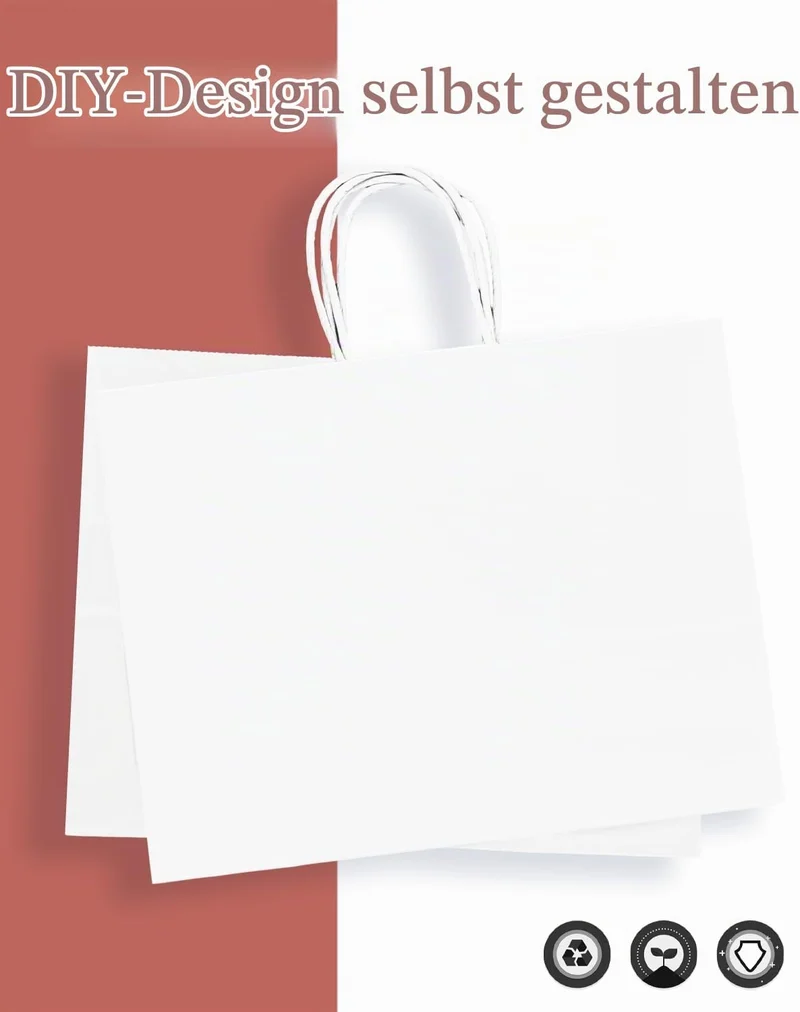 Gcardist 100 Stück Weiss-Geschenktüten aus Papier mit Henkeln–12.6"x4.3"x10"-Tüten Breite Tasche Par