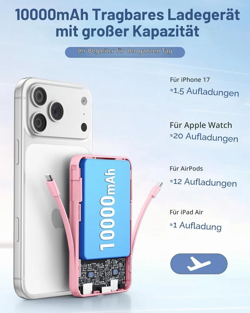 Powerbank für MagSafe, 10000mAh Magnetische Powerbank iPhone Rosa Rosa 10000.0 Milliamperestunden (m