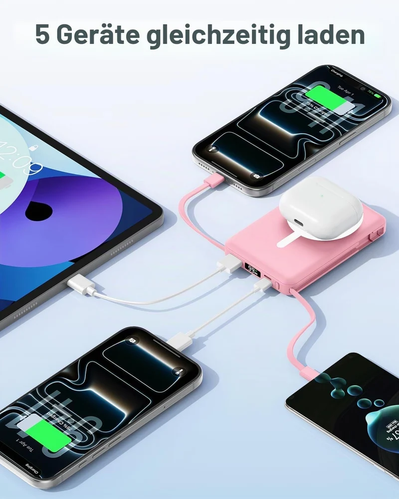 Powerbank für MagSafe, 10000mAh Magnetische Powerbank iPhone Rosa Rosa 10000.0 Milliamperestunden (m