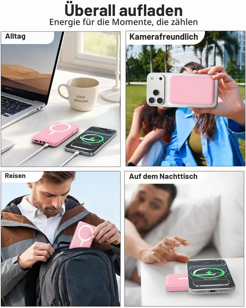 Powerbank für MagSafe, 10000mAh Magnetische Powerbank iPhone Rosa Rosa 10000.0 Milliamperestunden (m