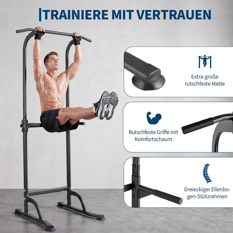 Power Tower Dip Station, Freistehende Klimmzugstange 210 cm, 10-Fach Höhenverstellbare Kraftstation